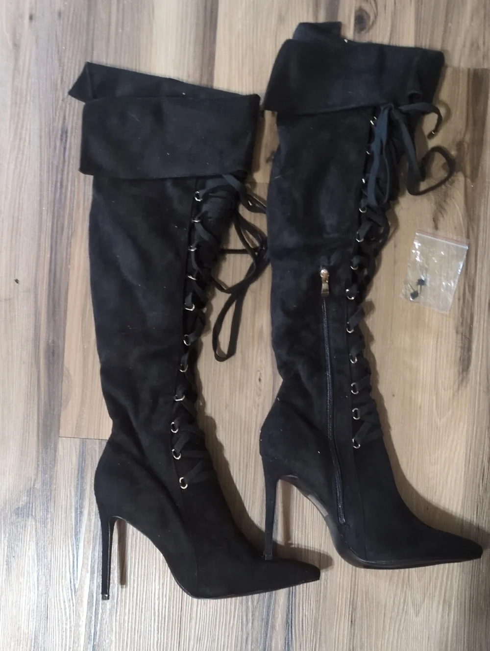 Fashion Nova Black Over-the-Knee Lace-Up Stiletto Boots